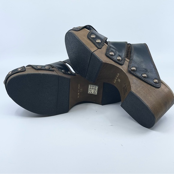 FREE PEOPLE WOOD & BLACK LEATHER STUDDED CLOG - Picture 8 of 9